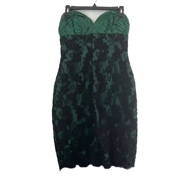 Vintage Sam Carlin Lace Overlay Strapless Dress Green Black Size 10 - Picture 1 of 14
